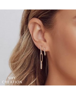 14K Yellow Gold Diamond Pav&eacute; Paperclip Link Drop Earrings