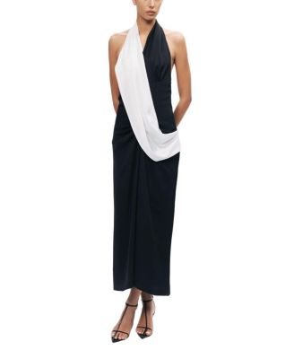  Contrast Draped Halter Maxi Dress
