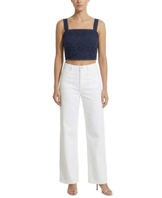 Ilyssa Eyelet Embroidered Square Neck Smocked Crop Top