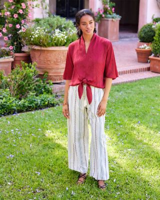 Flare Sleeve Tie Front Top