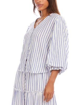 Stripe Layered Sleeve Shirred Blouse