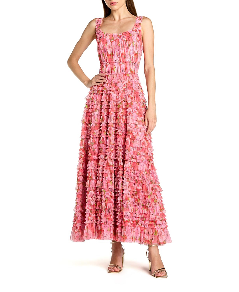 Mac Duggal Floral Printed Ruffle Maxi Dress