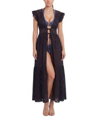  Lauren Lace-Trim Eyelet Cover-up Dress