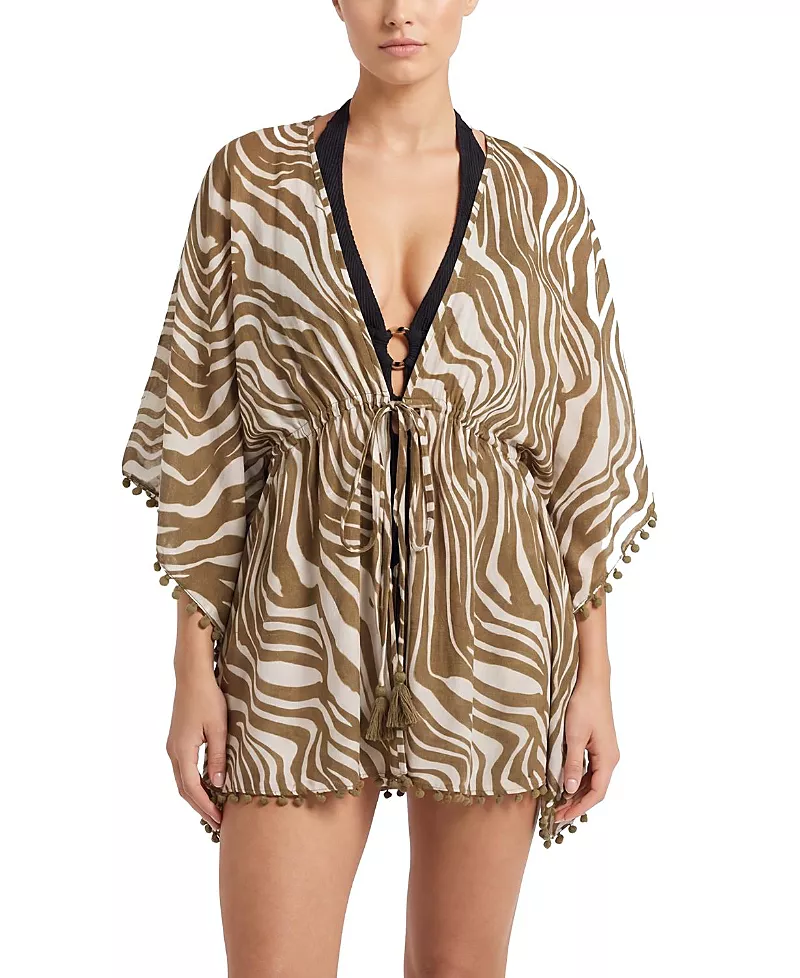 Change of Scenery Audrey Short Beach Drawstring Caftan Cover-Up