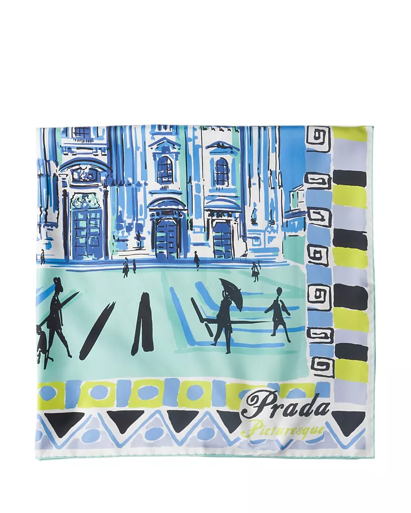 Prada Pittoresque Milan Print Silk Foulard Scarf 90X90