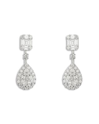18K White Gold Mosaic Diamond Mixed Cut Drop Earrings