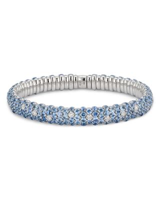 18K White Gold Baby Blue Sapphire & Diamond Domed Stretch Bracelet