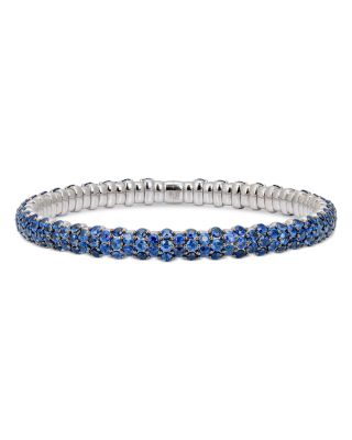 18K White Gold Stretch Blue Sapphire Domed Cluster Bracelet