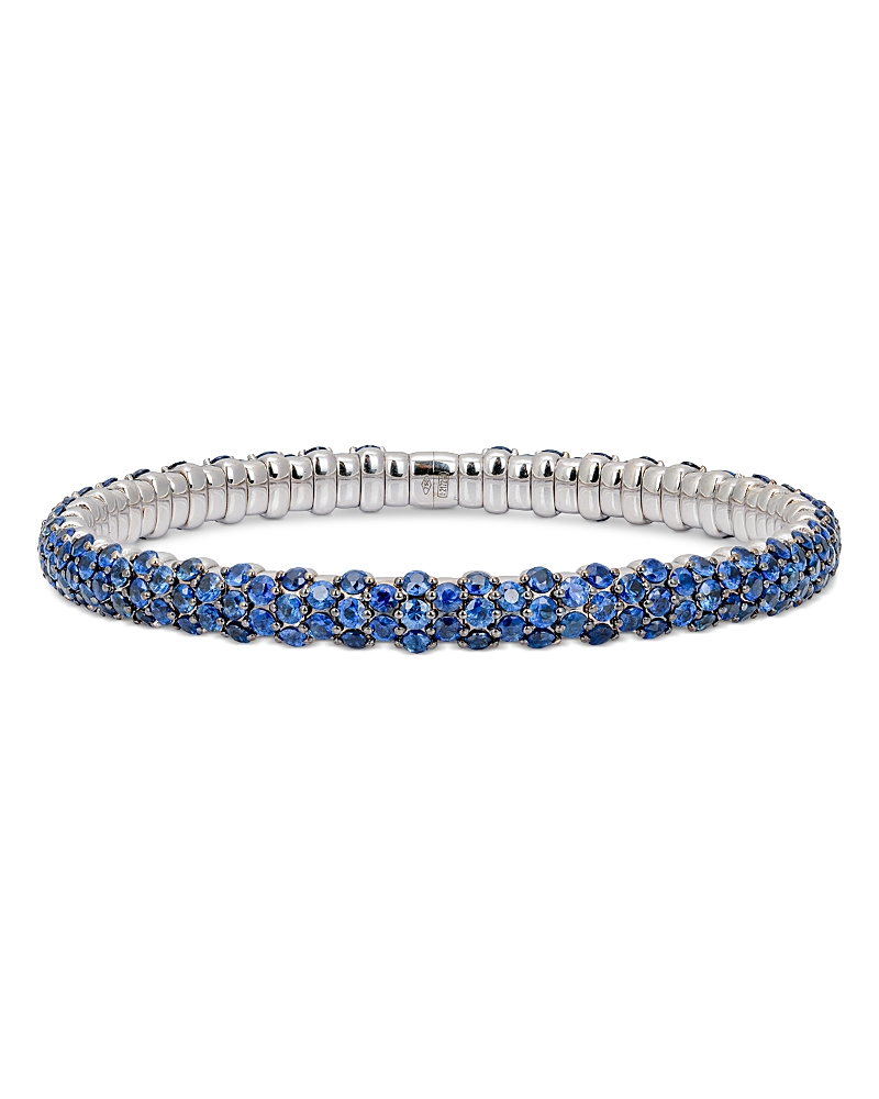 Zydo 18K White Gold Stretch Blue Sapphire Domed Cluster Bracelet