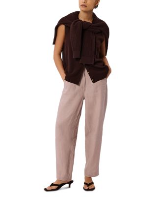 Petite Linen Barrel Leg Trousers