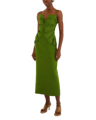 Monstera Leaf Linen Sleeveless Dress