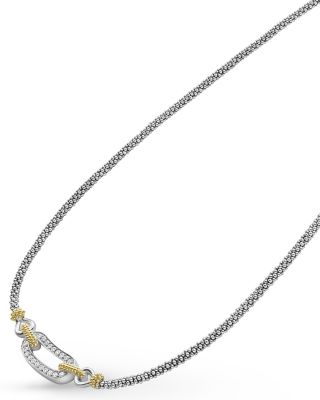 18K Yellow Gold & Sterling Silver Caviar Lux Diamond Clip Collar Necklace, 17" - Exclusive