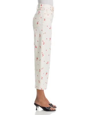 Getty Floral Embroidered Crop Jeans in Ecru Romantic Floral