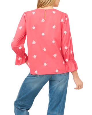 Embroidered Shirred Neck Top