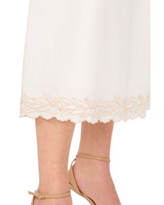 Smocked Waist Embroidered Midi Skirt