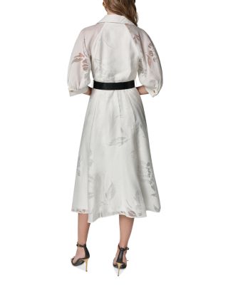 Burnout Jacquard Collared Midi Shirt Dress