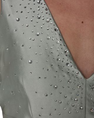 Sleeveless V Neck A Line Studded Midi Dress