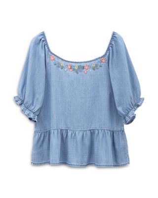Petal Song Embroidered Denim Top