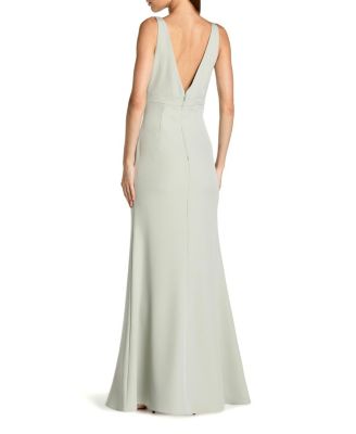 Crepe V-Neck Mermaid Gown with Bow - Petite
