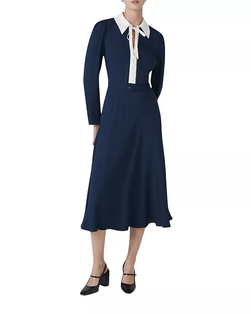 Ghost London Lillian Crepe Collared Neck Midi Dress
