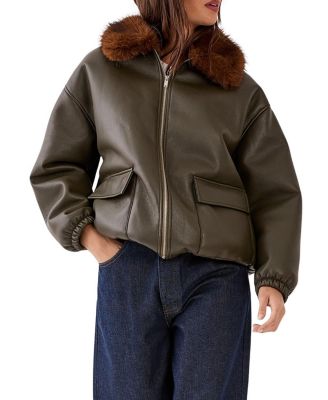 Faux Fur Collar Bomber Jacket