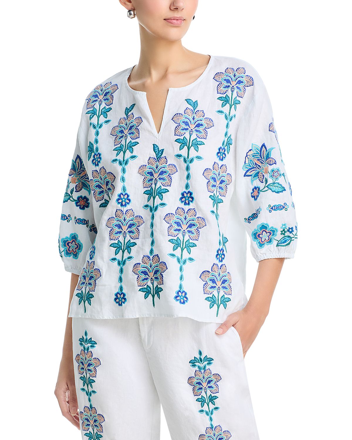 Johnny Was Split Neck Linen Blouse