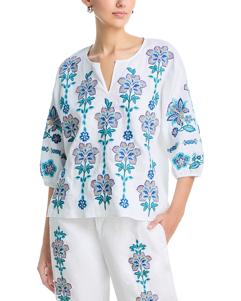 Johnny Was Split Neck Linen Blouse