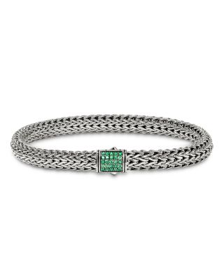 Sterling Silver Icon Gemstone Cluster Woven Link Bracelet