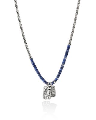 Men's Sterling Silver Heishi Lapis Lazuli Tag Pendant Necklace, 22"