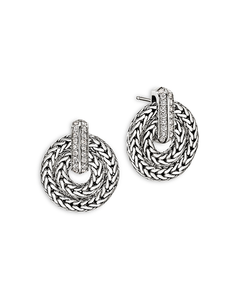 John Hardy Sterling Silver Icon Diamond Oval Link Drop Earrings