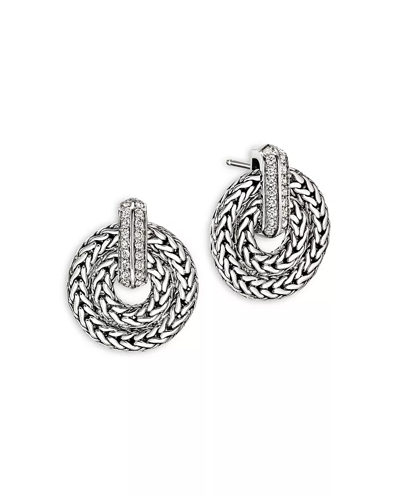 John Hardy Sterling Silver Icon Diamond Oval Link Drop Earrings