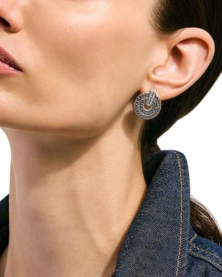 Sterling Silver Icon Diamond Oval Link Drop Earrings