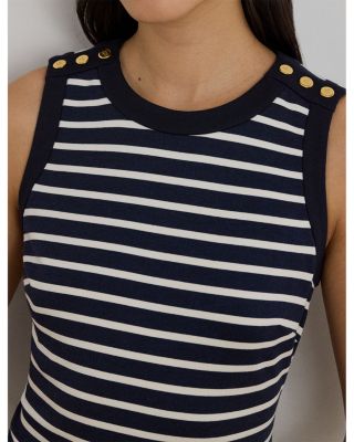 Striped Snap Trim Ponte Sheath Dress