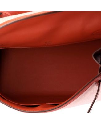 Kelly 28 Handbag Toile and Brown Swift with Palladium Hardware