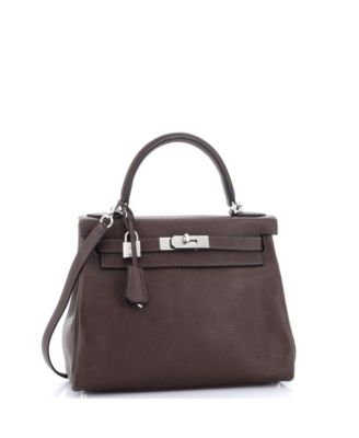 Kelly 28 Handbag Brown Barenia Faubourg with Palladium Hardware