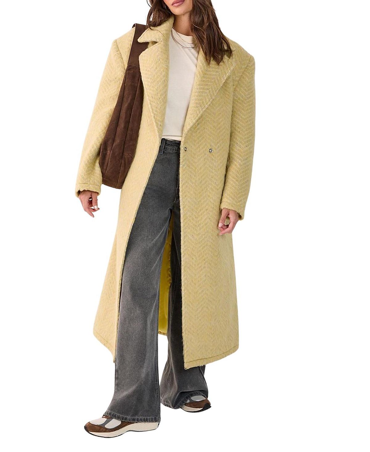 Nasty Gal Double Breasted Brushed Herringbone Coat