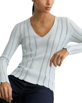 V Neck Ribbed Pointelle Sweater