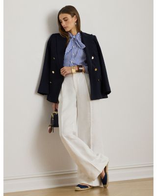 Striped Broadcloth Tie Neck Shirt