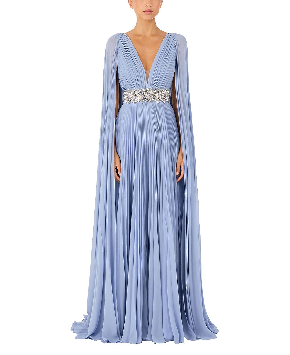 Jenny Packham Fesco Embellished-Waist Pleated Maxi Dress