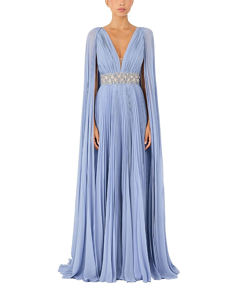 Jenny Packham Fesco Embellished-Waist Pleated Maxi Dress