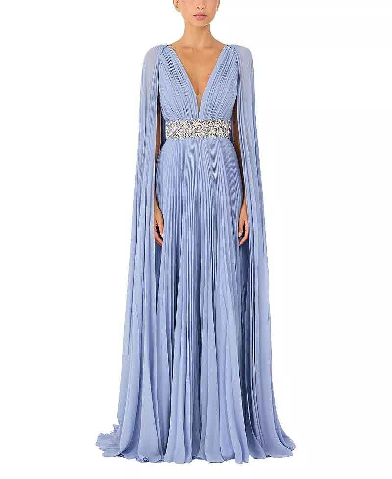 Jenny Packham Fesco Embellished-Waist Pleated Maxi Dress
