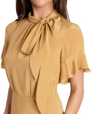  Sabrina Silk Short Sleeve Tie Neck Midi Dress