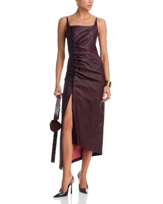Draped Leather Midi Dress