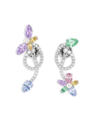 Ariana Grande x Swarovski Cubic Zirconia & Imitation Pearl Dragonfly & Flower Asymmetrical Jacket Earrings