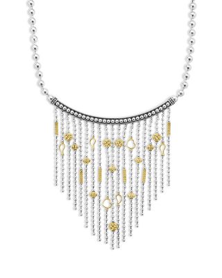 Sterling Silver & 18K Yellow Gold Caviar Multi Strand Necklace, 16"