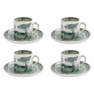 Heritage Green Italian Espresso Cup and Saucer, Set of 4