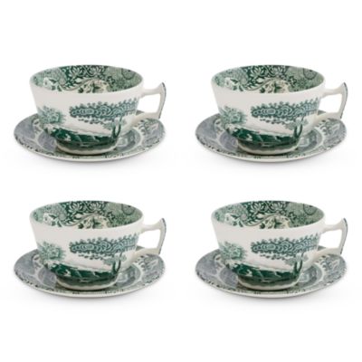 Heritage Green Italian Breakfast Cup and Saucer, Set of 4