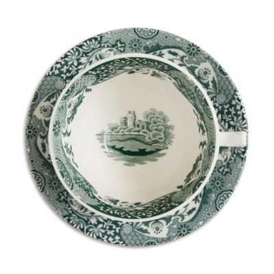 Heritage Green Italian Teacup and Saucer, Set of 4