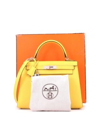 Kelly 28 Handbag Yellow Epsom with Palladium Hardware