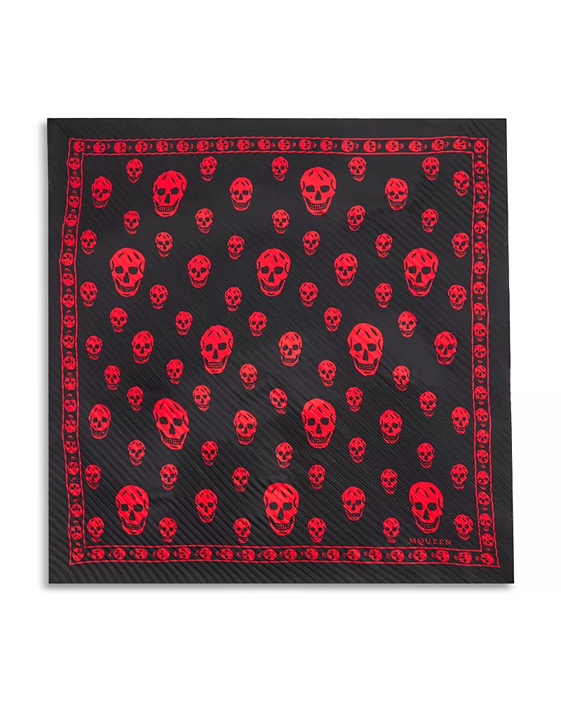McQueen Skull Pleated Silk Scarf